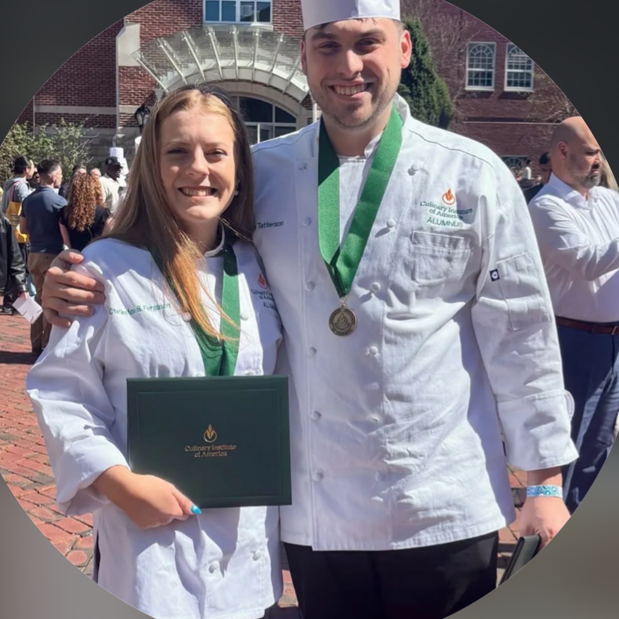 Ben and Charlie in their chef whites on graduation day at the Culinary Institute of America