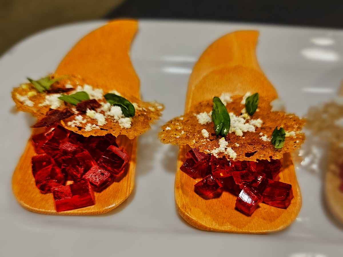 Tomato tartare on a parmesan crisp, made by Charlie B's